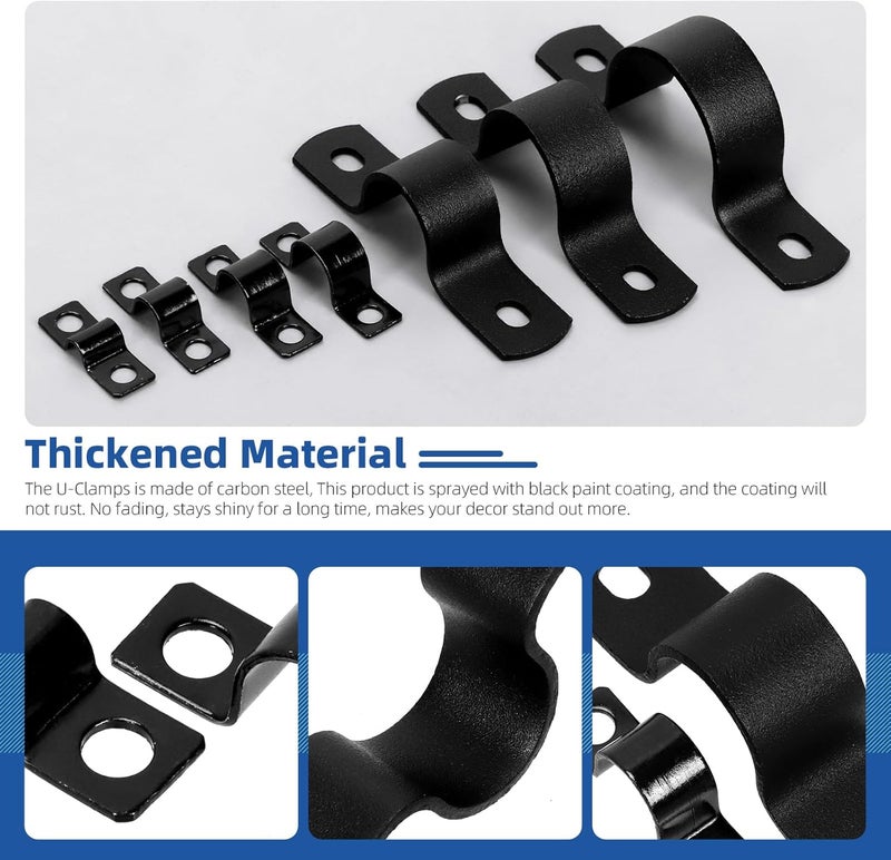 Glarks 75pcs 8mm Pipe Strap Clamp, Black Carbon Steel 2 Hole Strap Heavy Duty Rigid Pipe Strap U Bracket Tube Strap Cable Clamp Hanger Tension Tube Clip with screw for Pipe Tube Cable Fixing - Image 4